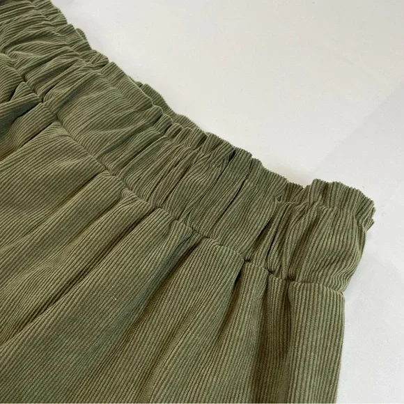 Olive Green Corduroy Mushroom Embroidery Womens Shorts 2XL Plus Size - Picture 4 of 7
